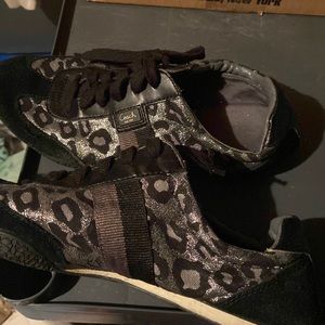 Coach kinsley leopard glitter tennis shoes